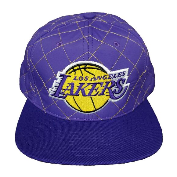 LA Lakers Mitchell‎ & Ness NBA Snapback Hat Cap 3D Logo Purple Quilted New - Picture 1 of 9
